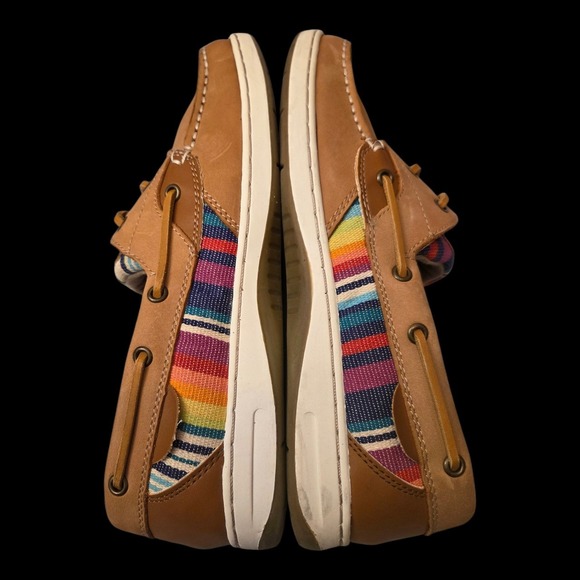 Maui Island Resort Bright Plaid Tan Leather Boat Shoes Canvas Accents Women Sz 9 - Picture 3 of 7